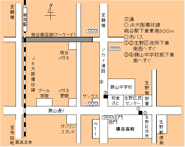桃谷高校への地図