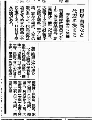 2007年大阪府吹奏楽コンクール府大会の結果を報道する新聞記事