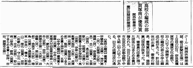 2007年関西吹奏楽コンクール結果を報じる新聞記事