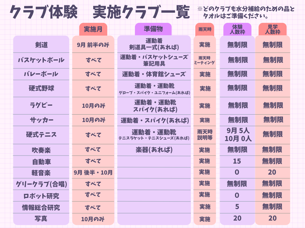 2026クラブスケジュール